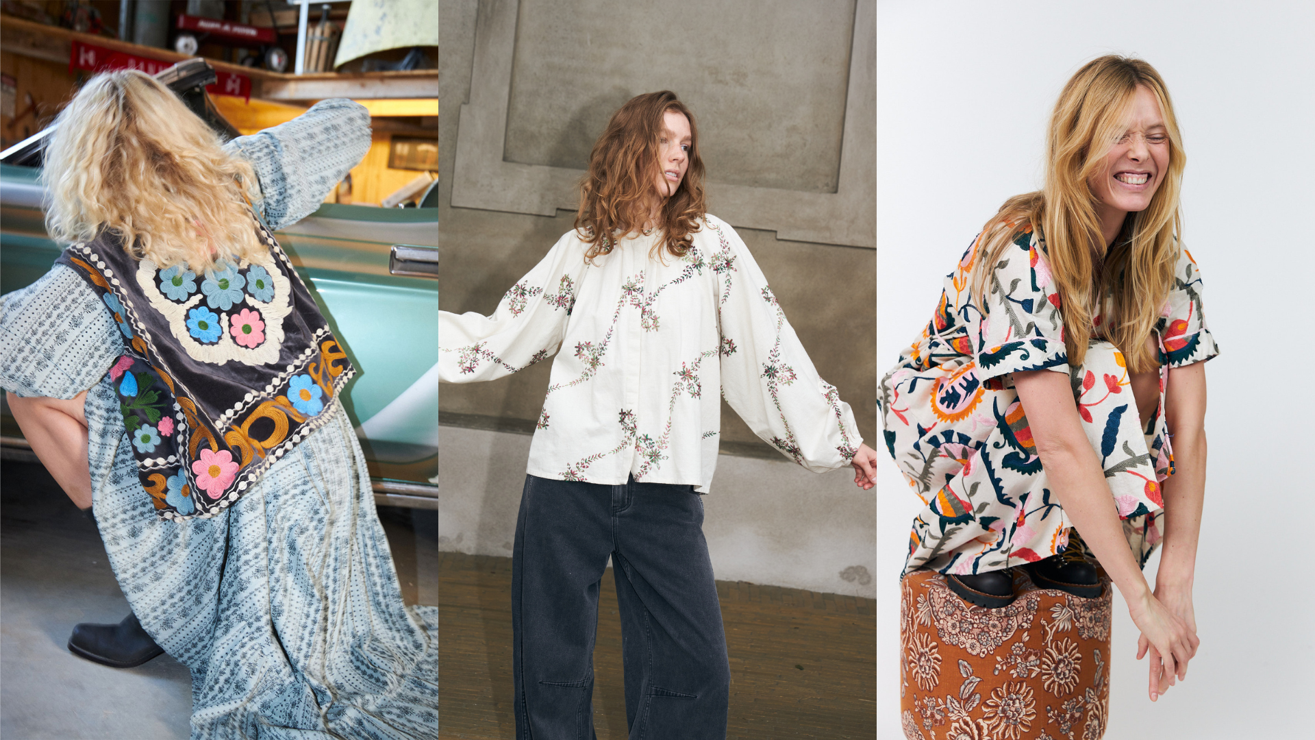 Udvalgte styles med broderier og farverige håndlavede detaljer