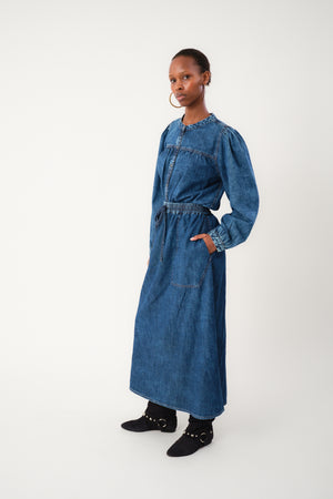 Lollys Laundry AkaneLL Maxi Nederdel Skirt 100 Washed Denim