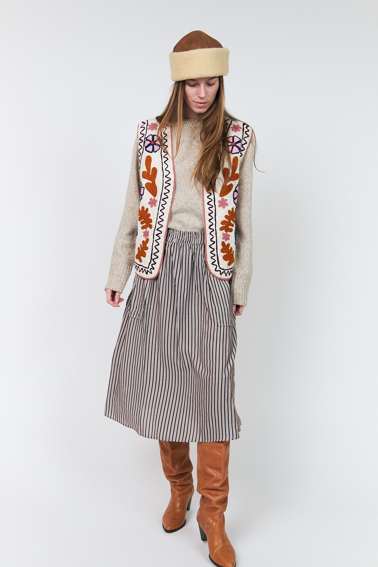 Lollys Laundry AkaneLL Midi Nederdel Skirt 08 Beige