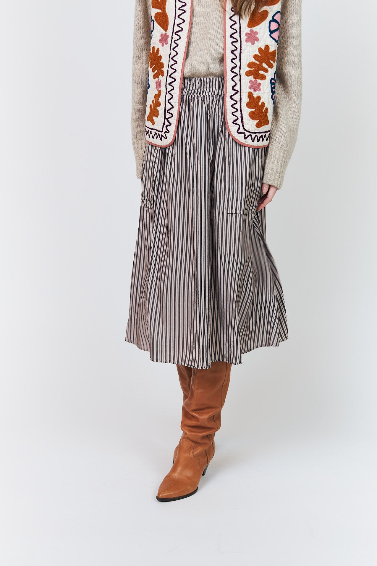 Lollys Laundry AkaneLL Midi Nederdel Skirt 08 Beige
