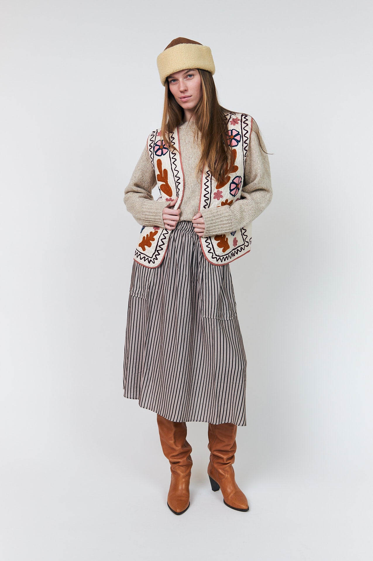 Lollys Laundry AkaneLL Midi Nederdel Skirt 08 Beige