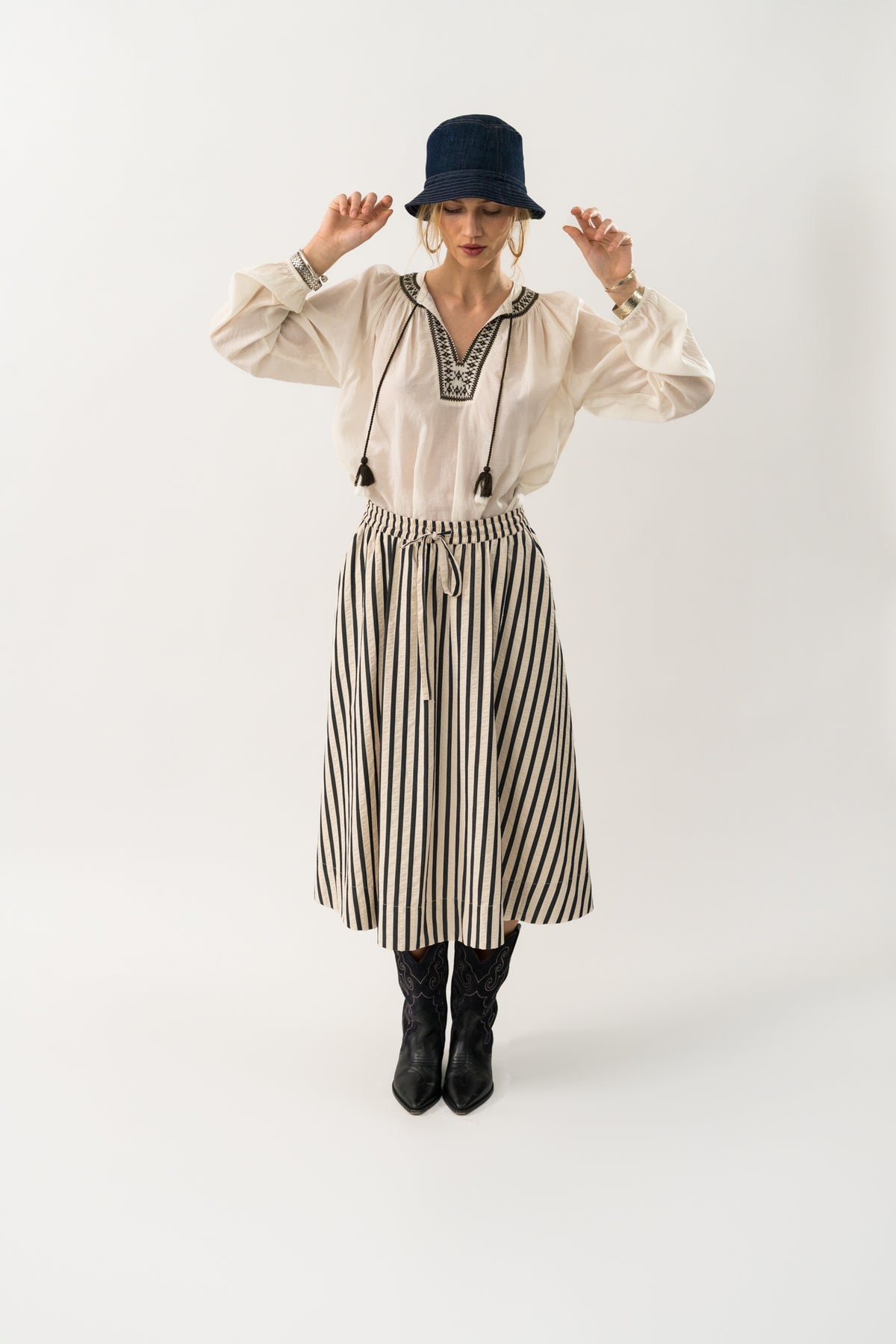 Lollys Laundry BristolLL Midi Nederdel Skirt Striber
