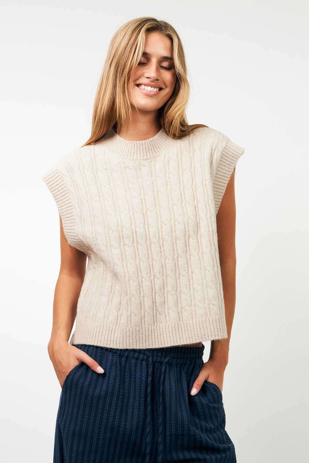 Lollys Laundry FinnLL Strik Vest Vest 08 Beige