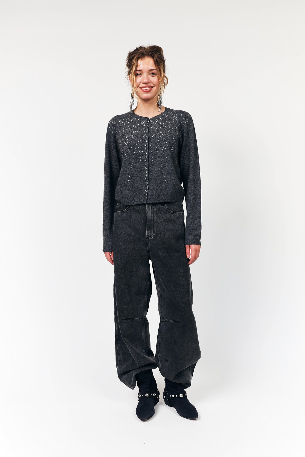 JudeLL Strikcardigan - Grå Melange