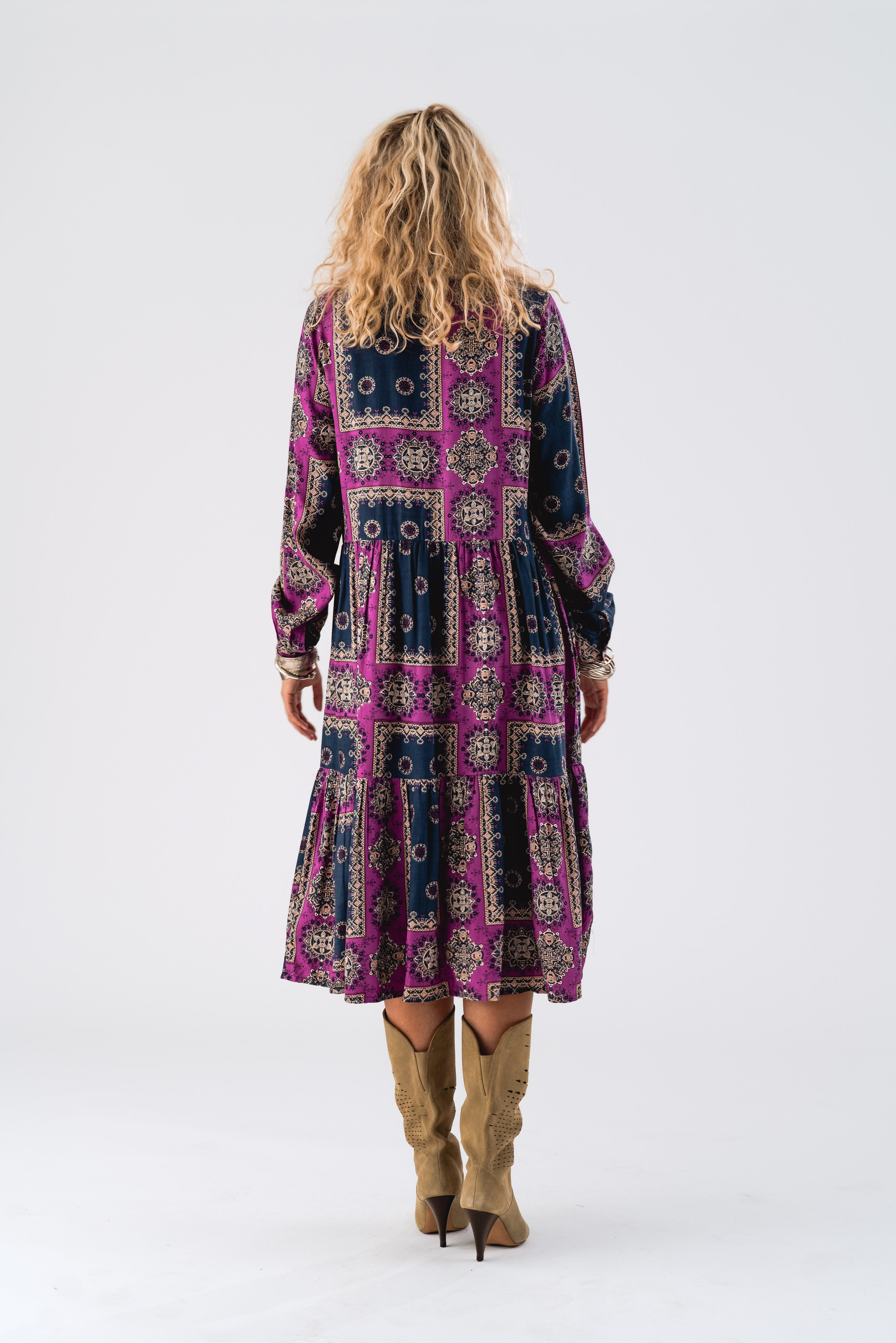 KaiaLL Midi Dress LS - Dark Blue