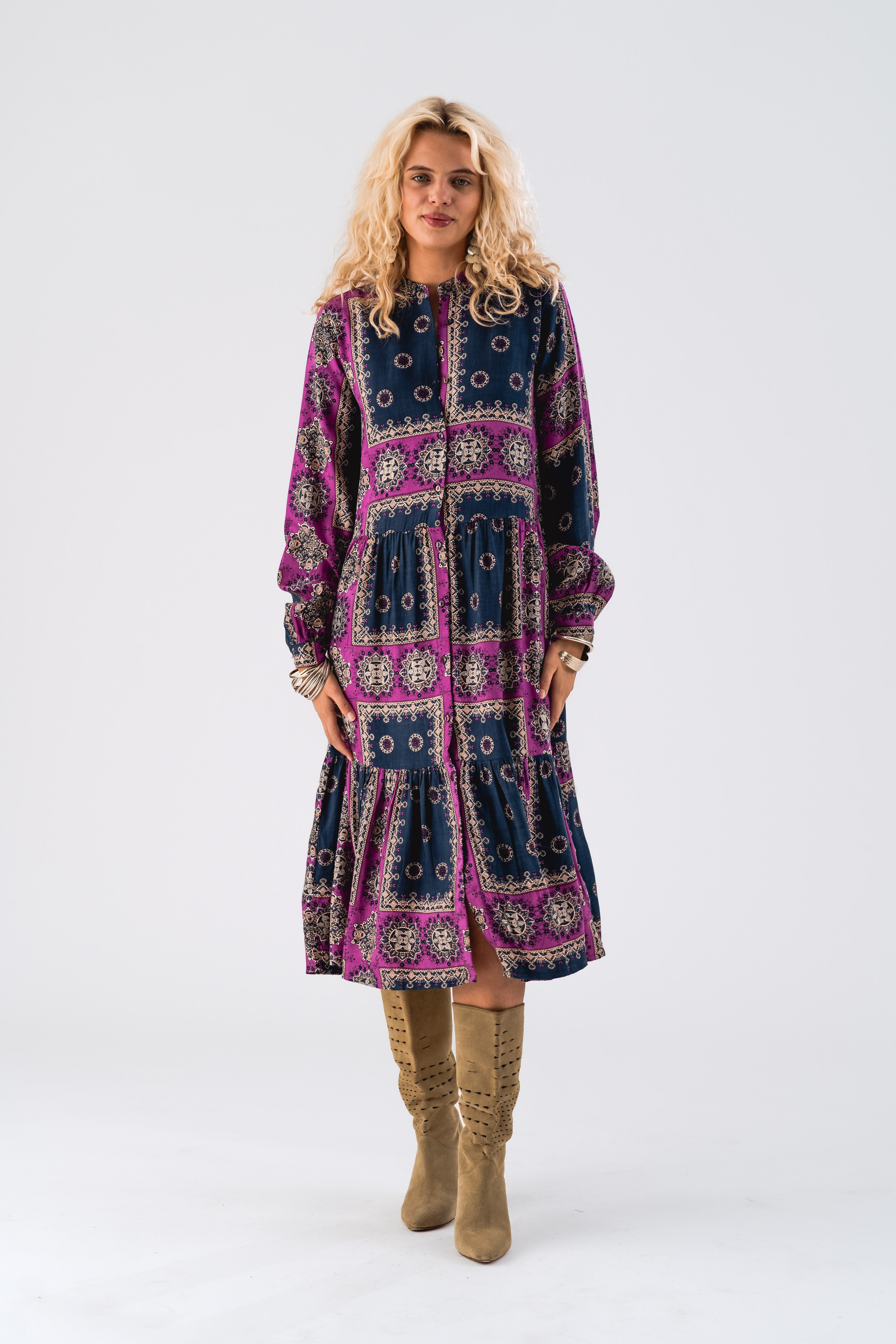 KaiaLL Midi Dress LS - Dark Blue