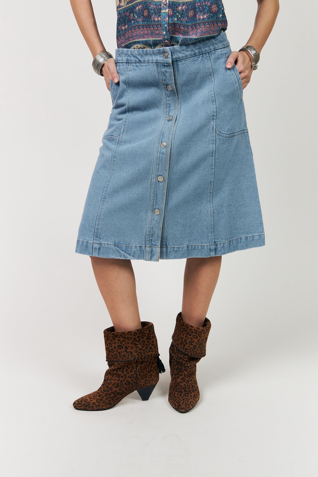 KayLL midi Nederdel - Washed Denim