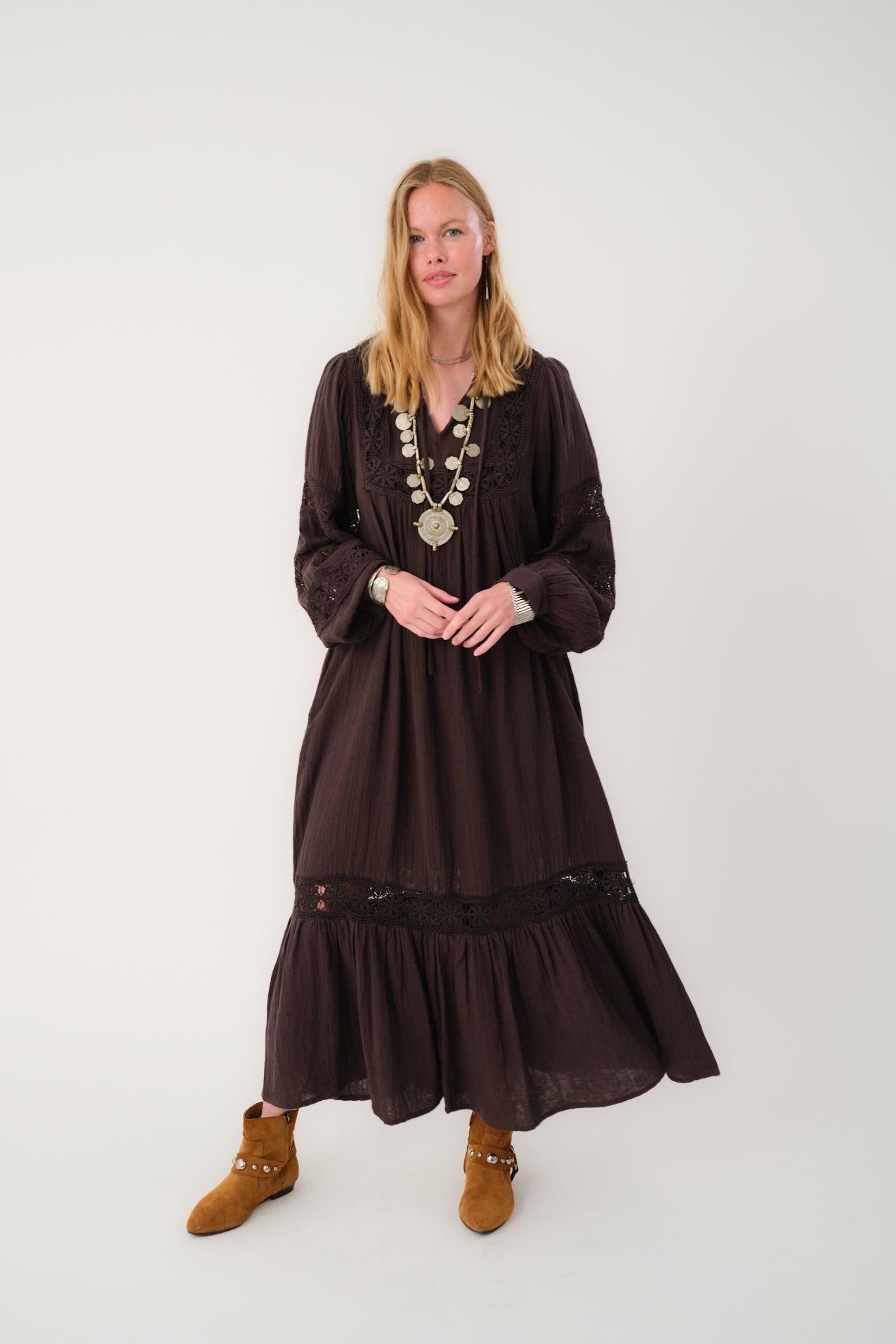 Lollys Laundry LatourLL Lace Maxi Kjole Dress 87 Dark Mokka