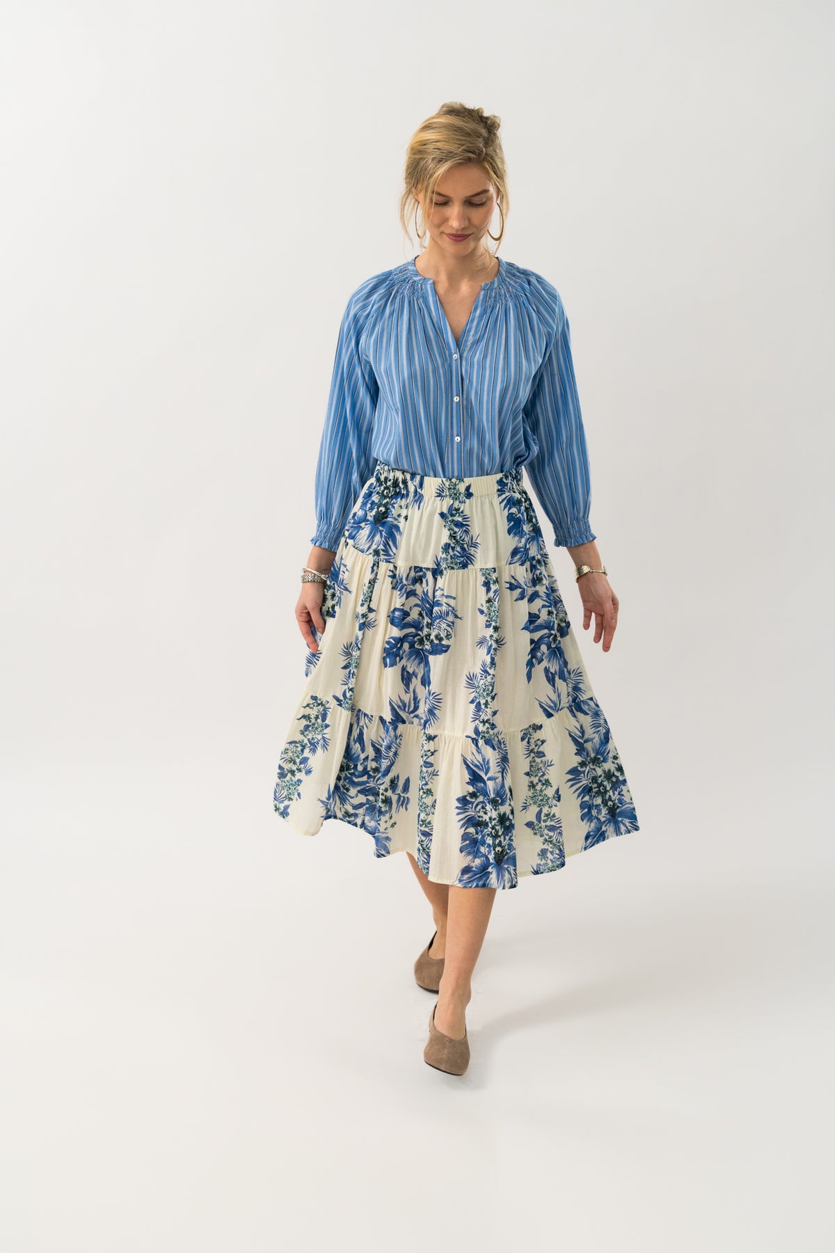 Lollys Laundry MorningLL Midi Nederdel Skirt Blå