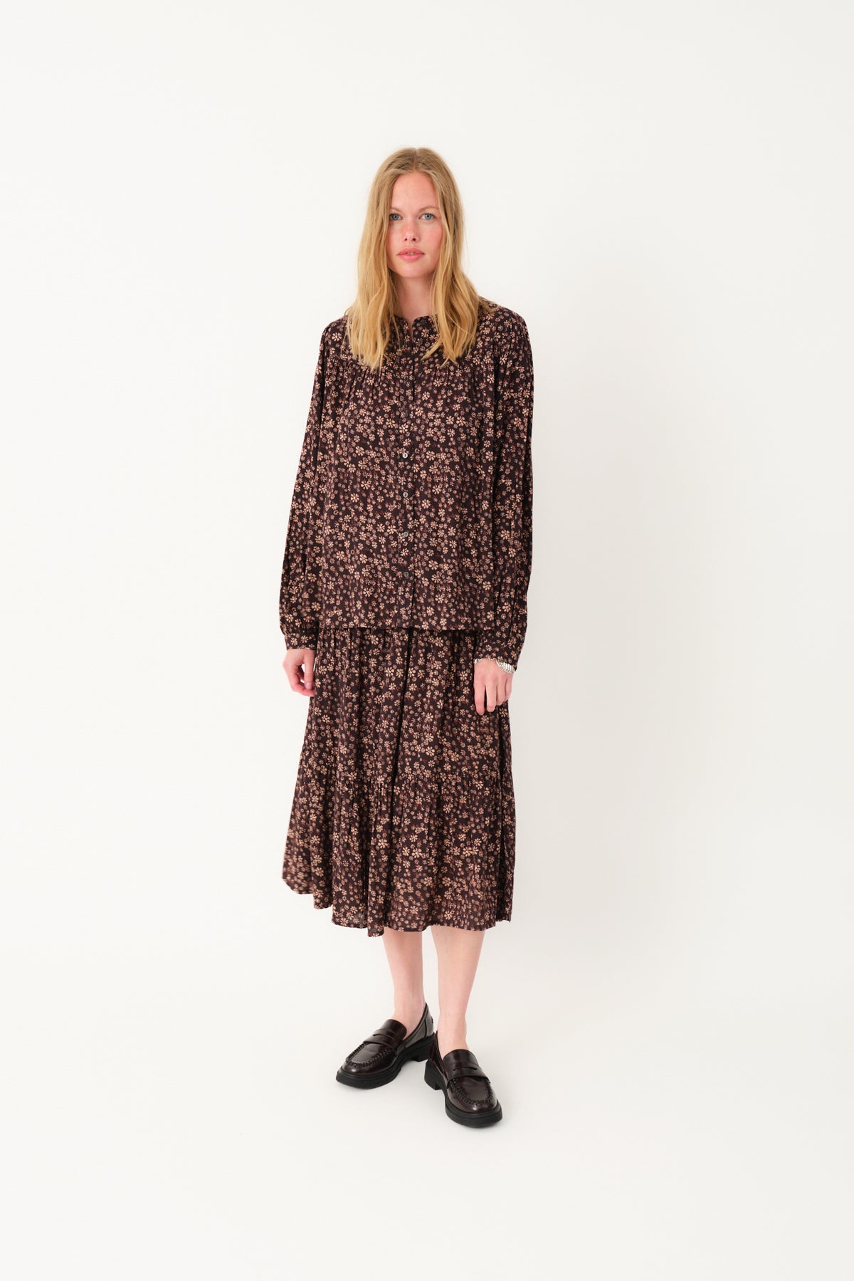 Lollys Laundry MorningLL Midi Nederdel Skirt Mørkebrun