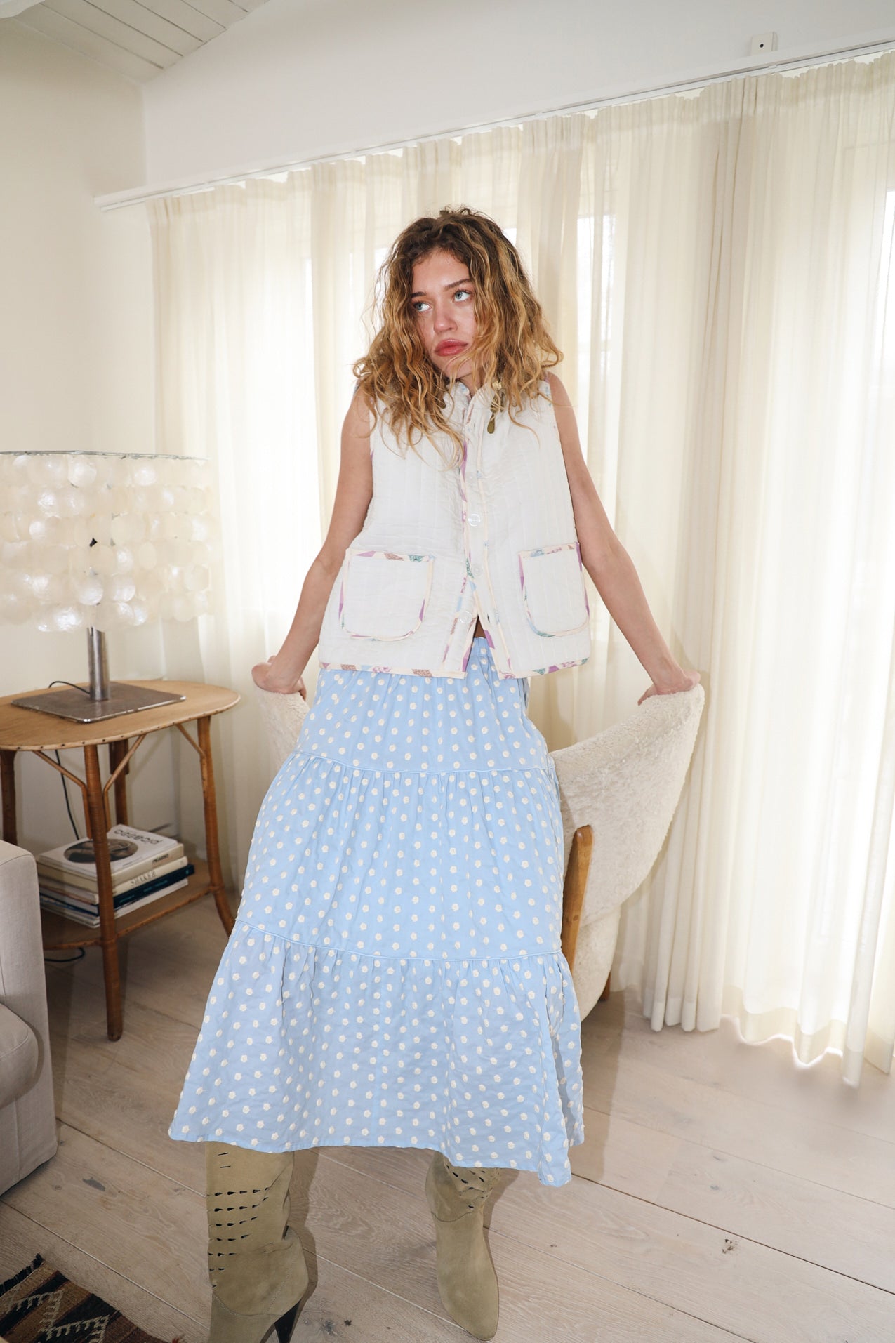 Lollys Laundry MorningLL Midi Nederdel Skirt Lyseblå