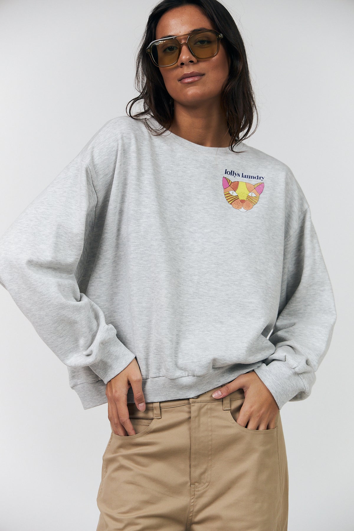 SydneyLL Sweatshirt Kat - Lysegrå Melange
