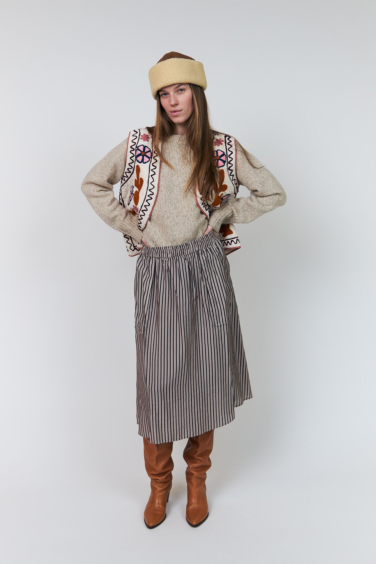 Lollys Laundry AkaneLL Midi Nederdel Skirt 08 Beige