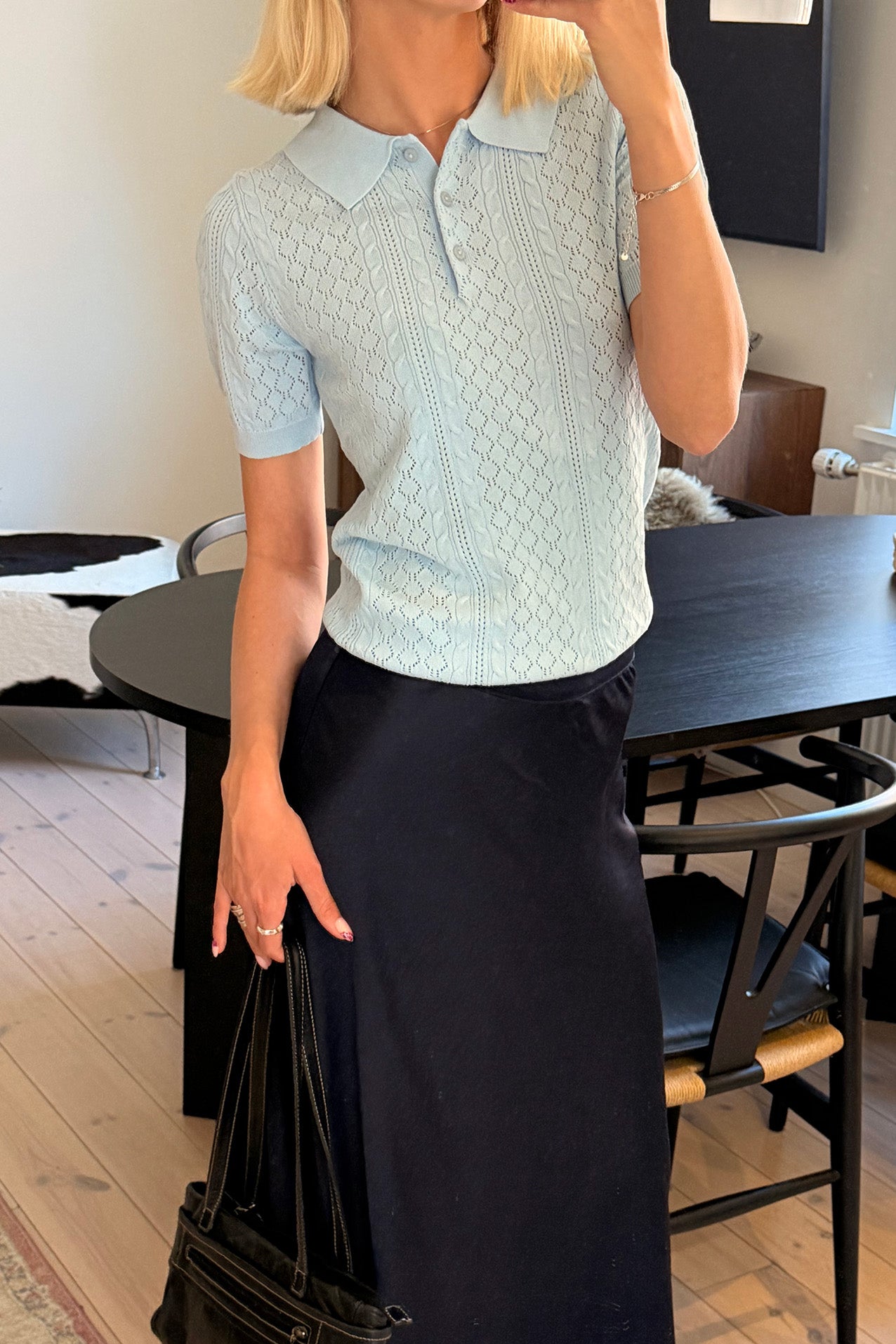 AlaiaLL Strik Polo - Lyseblå