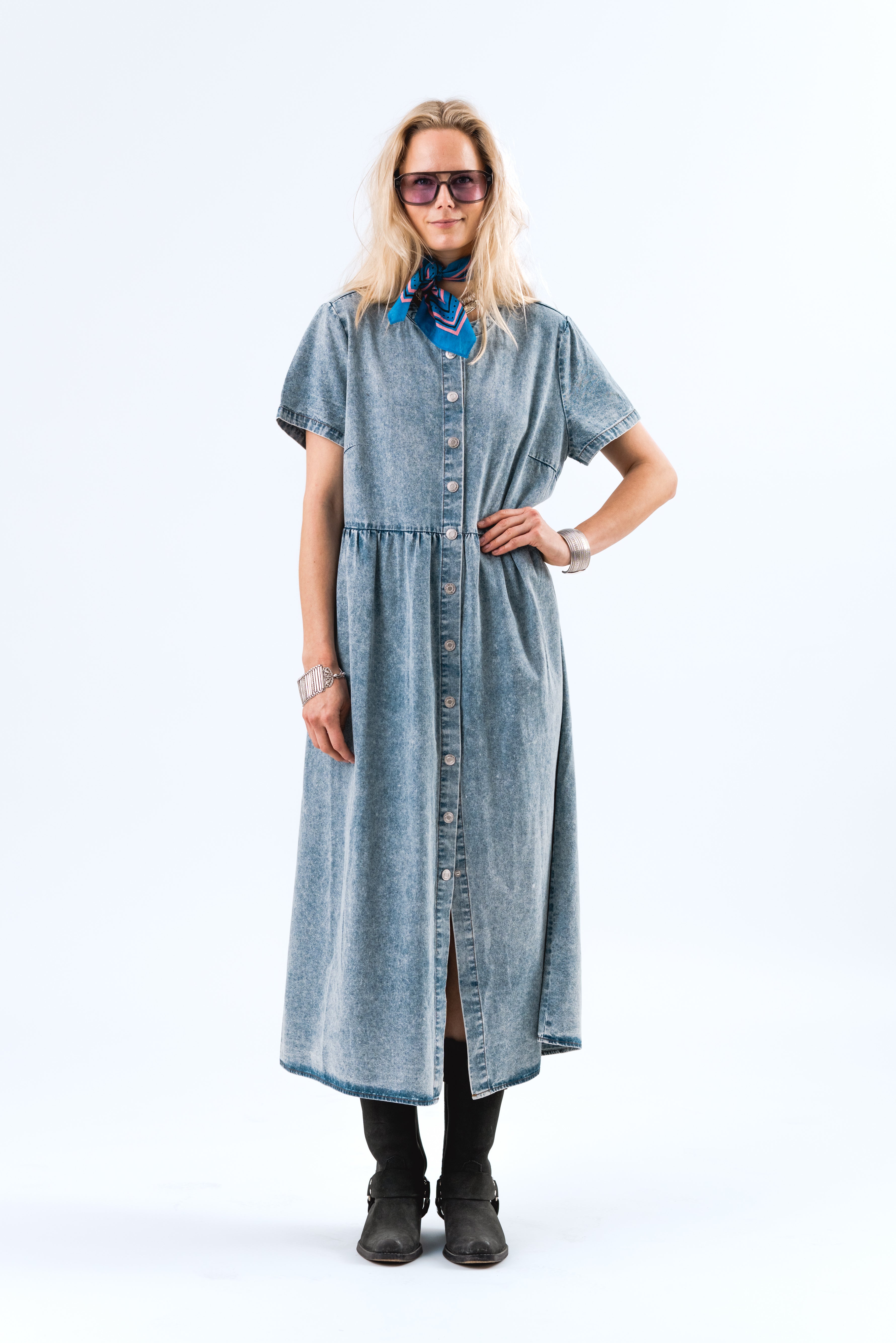 Lollys Laundry AliyaLl Maxi Dress LS Dress 100 Washed Denim