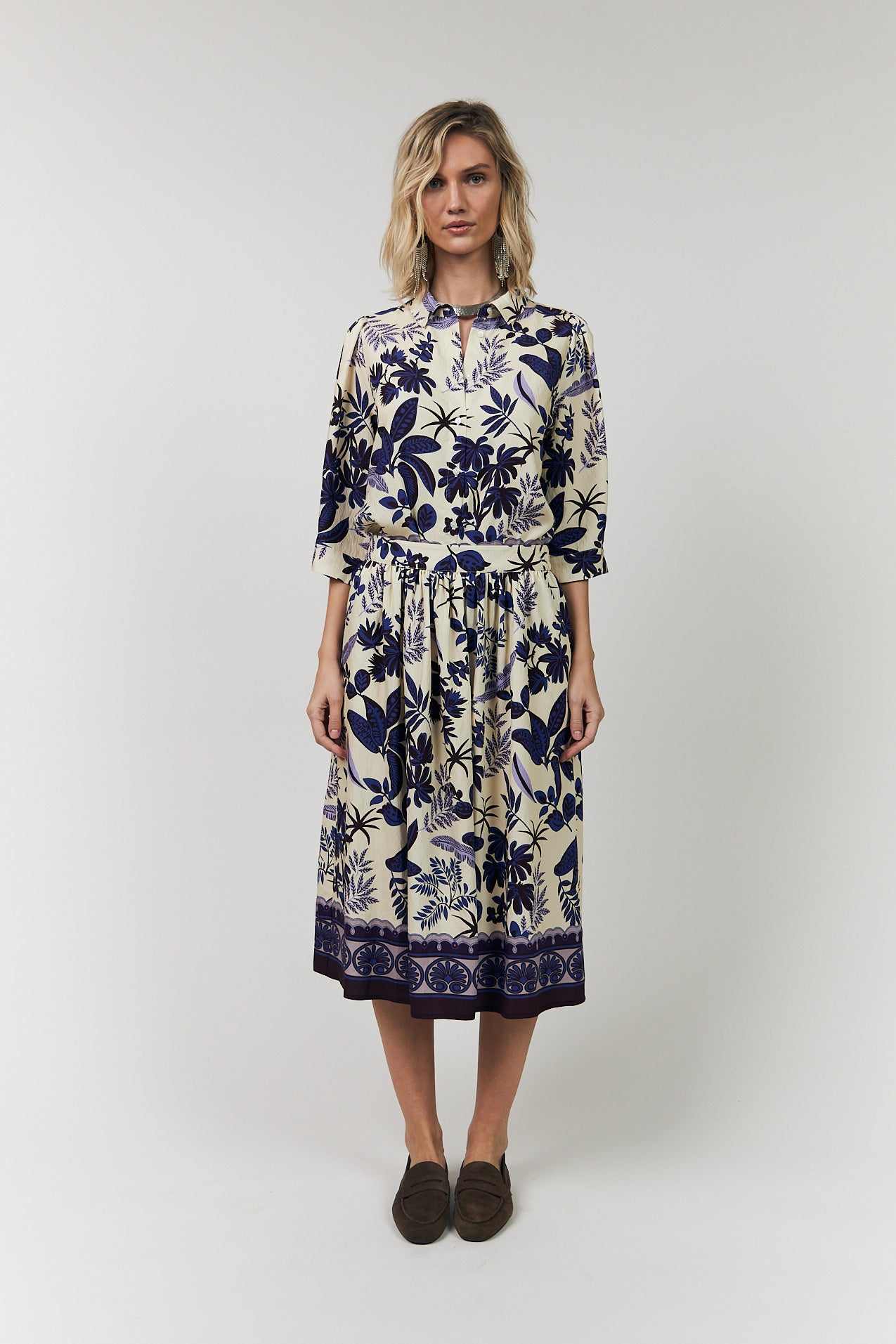 EllaLL Midi Nederdel - Flower Print