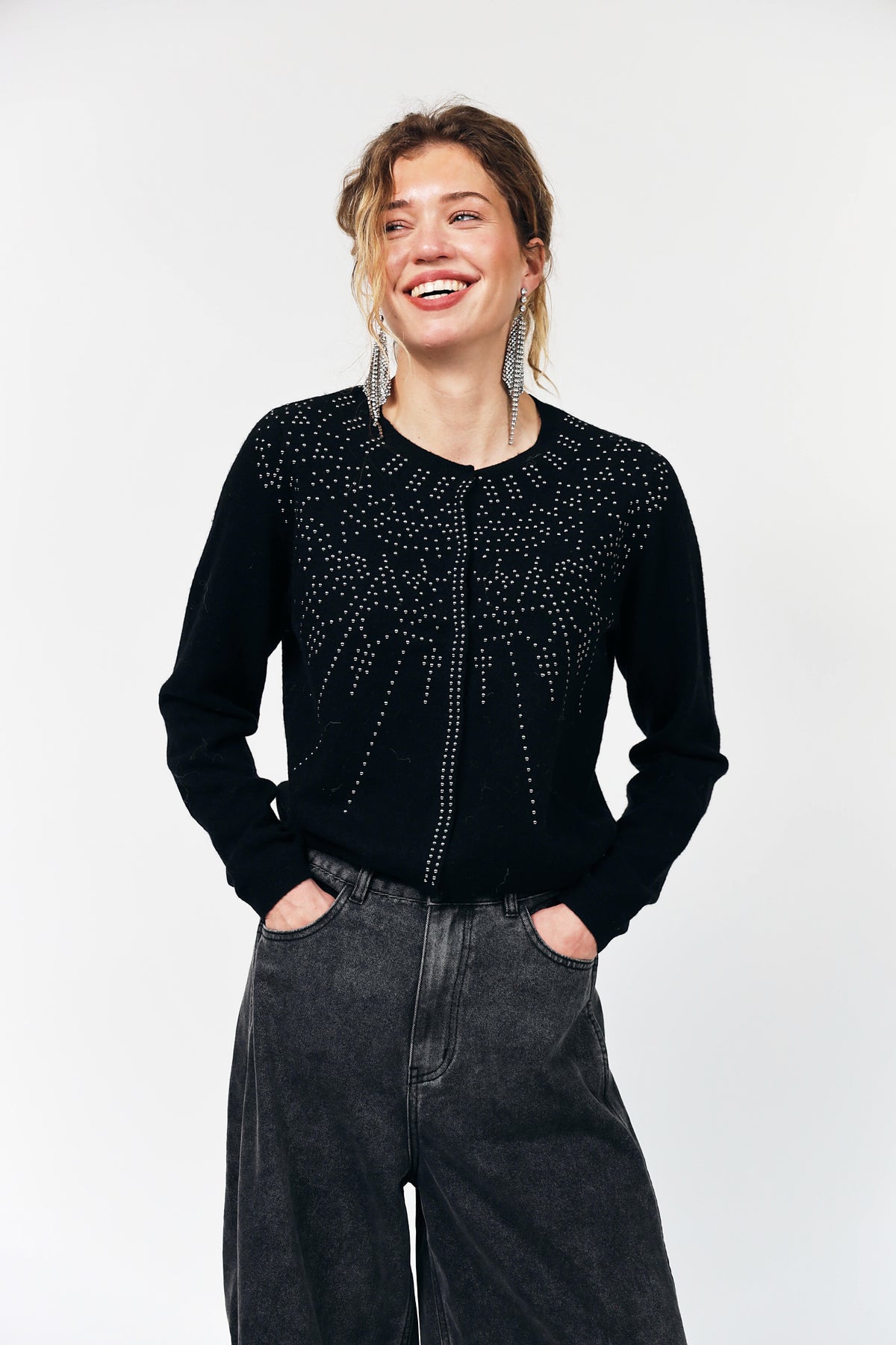 JudeLL Strikcardigan - Sort