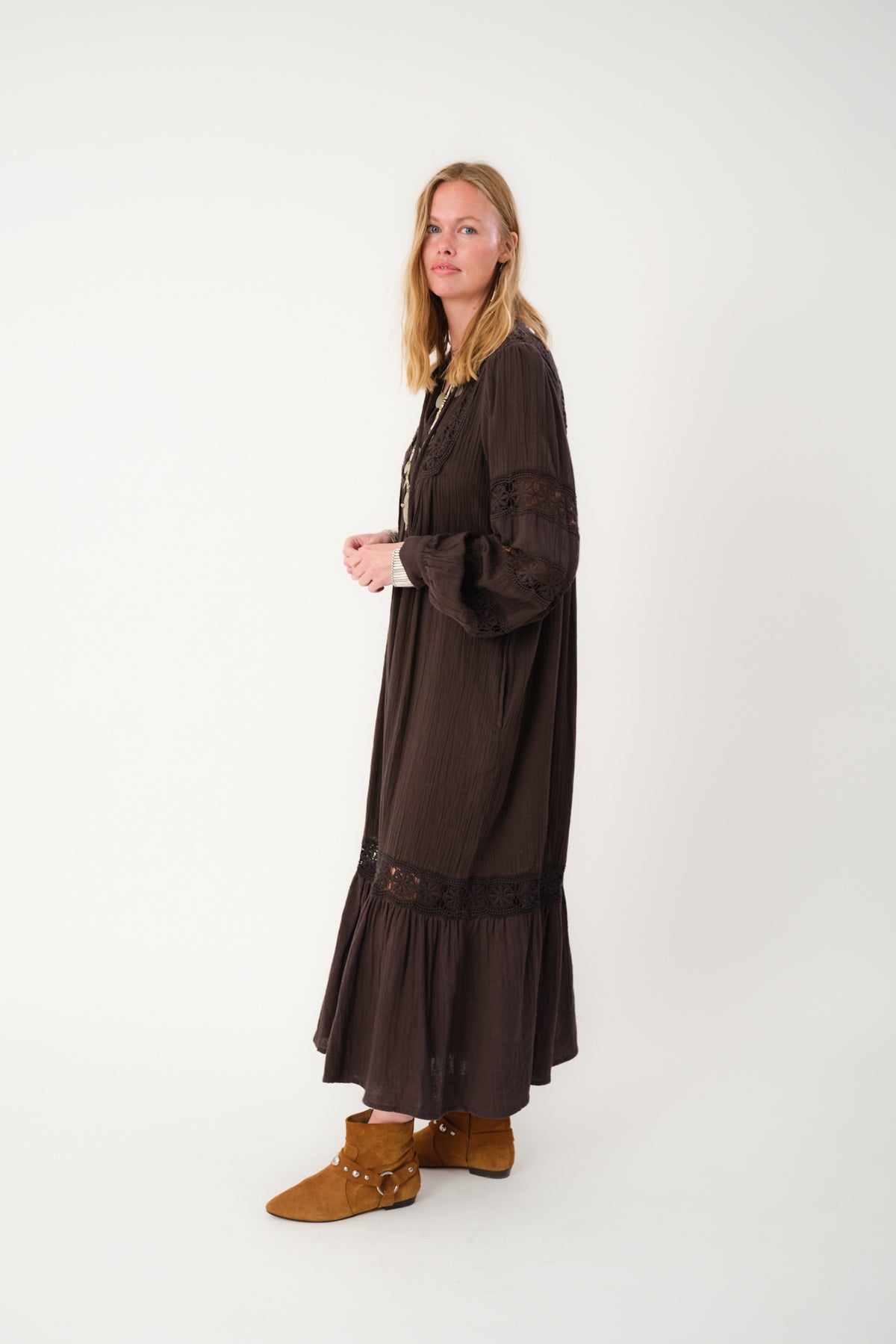 LatourLL Lace Maxi Kjole - Mørkebrun