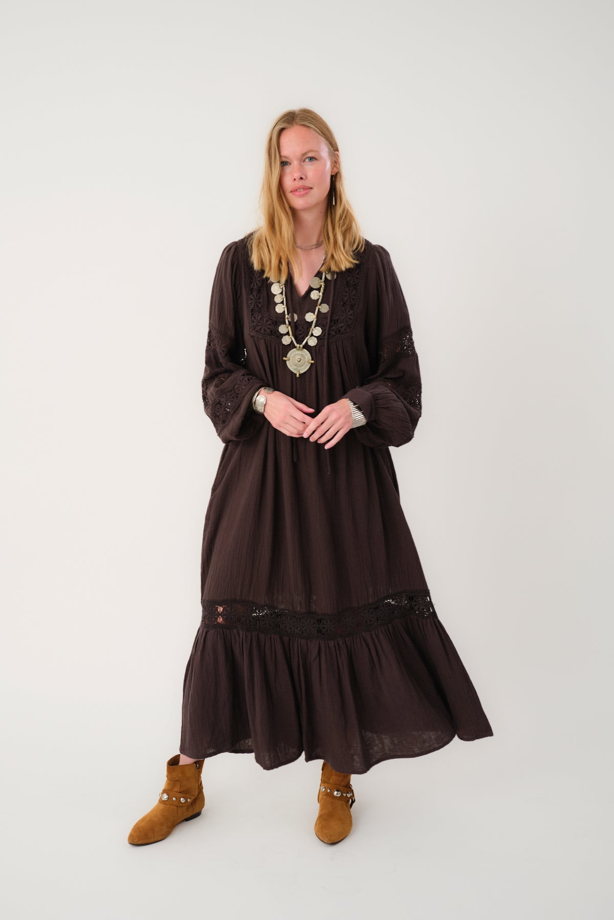 LatourLL Lace Maxi Kjole - Mørkebrun
