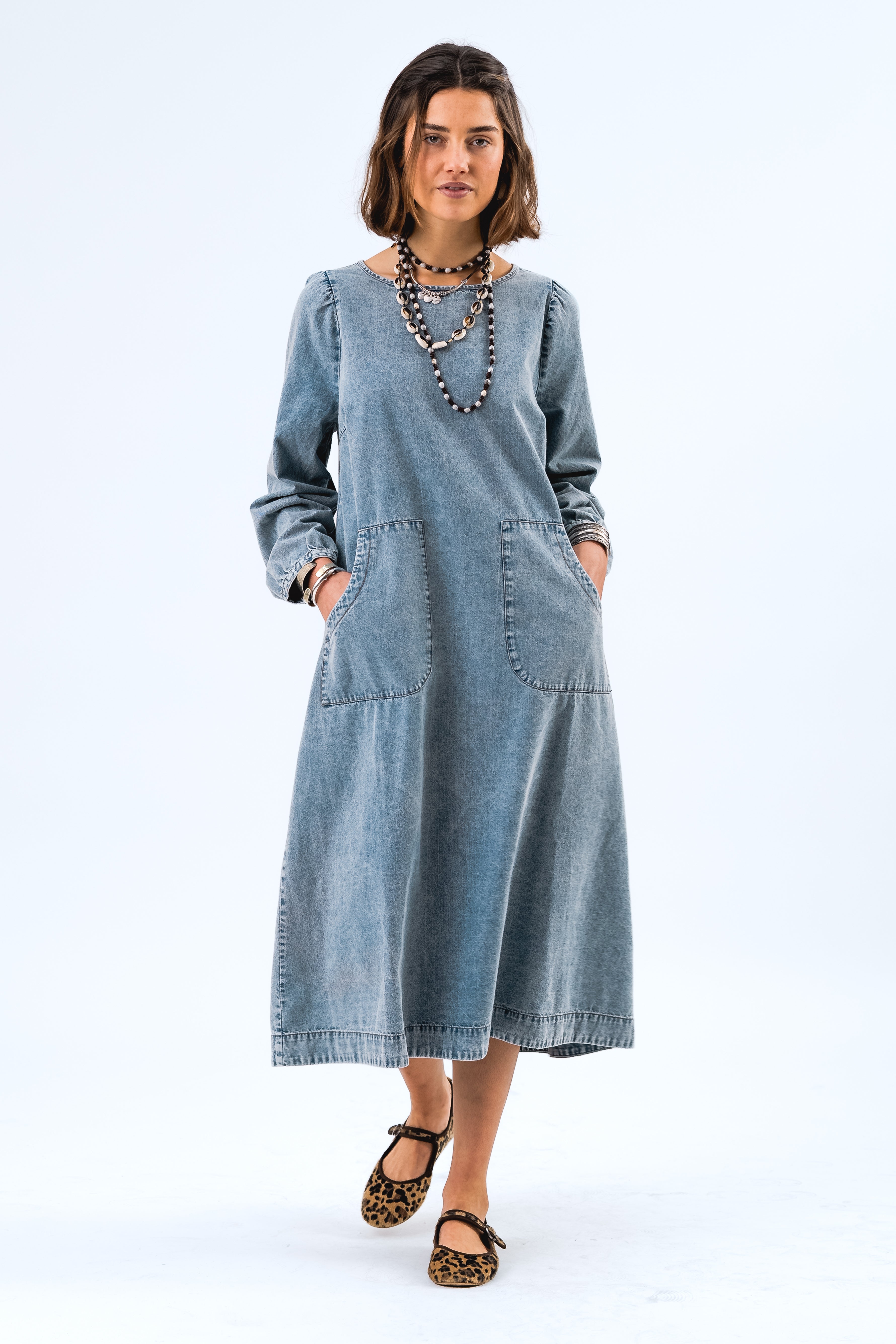 Lollys Laundry LucasLL Midi Dress LS Dress 100 Washed Denim