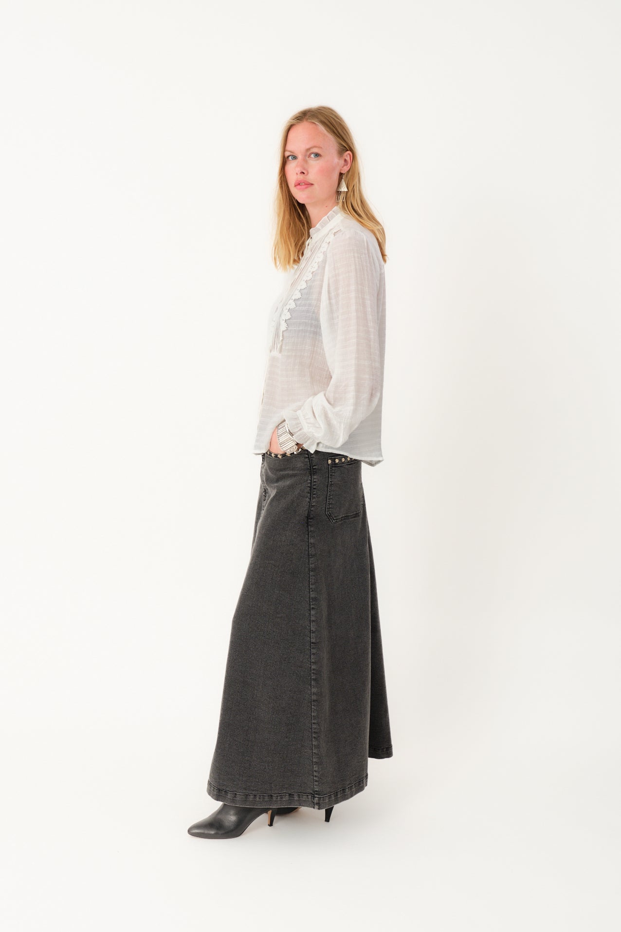 Lollys Laundry LunaLL Maxi Nederdel Skirt 18 Washed Black