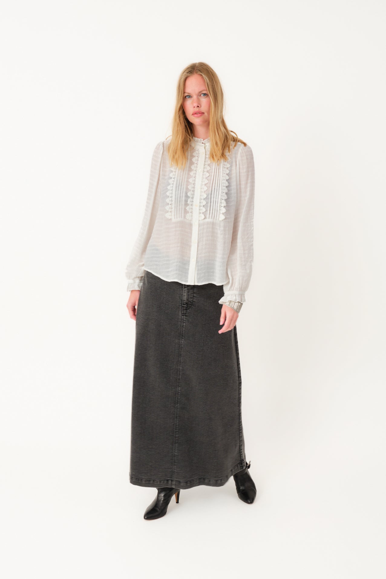 Lollys Laundry LunaLL Maxi Nederdel Skirt 18 Washed Black