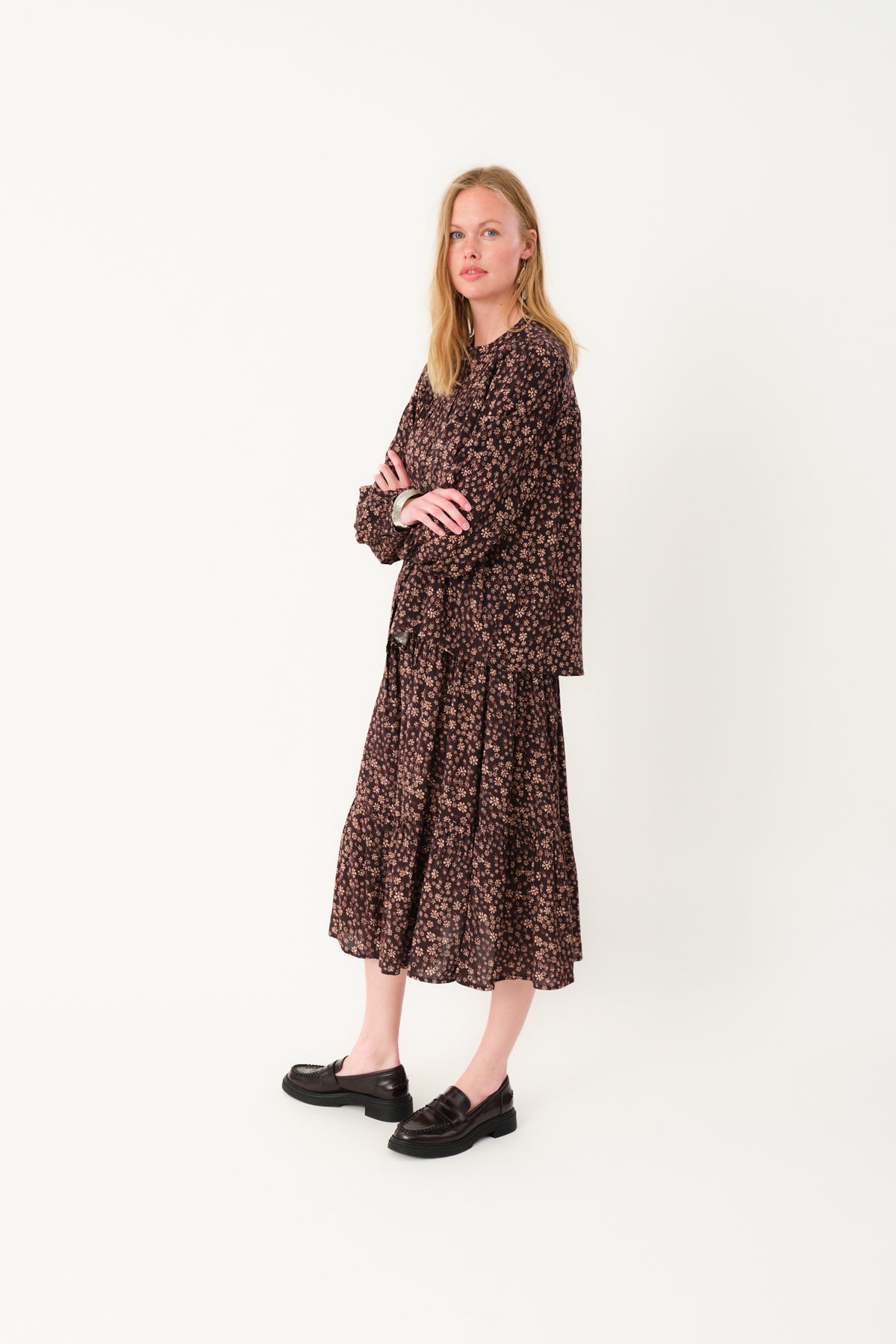Lollys Laundry MorningLL Midi Nederdel Skirt Mørkebrun