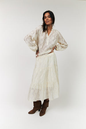 Lollys Laundry MorningLL Midi Nederdel Skirt 02 Creme