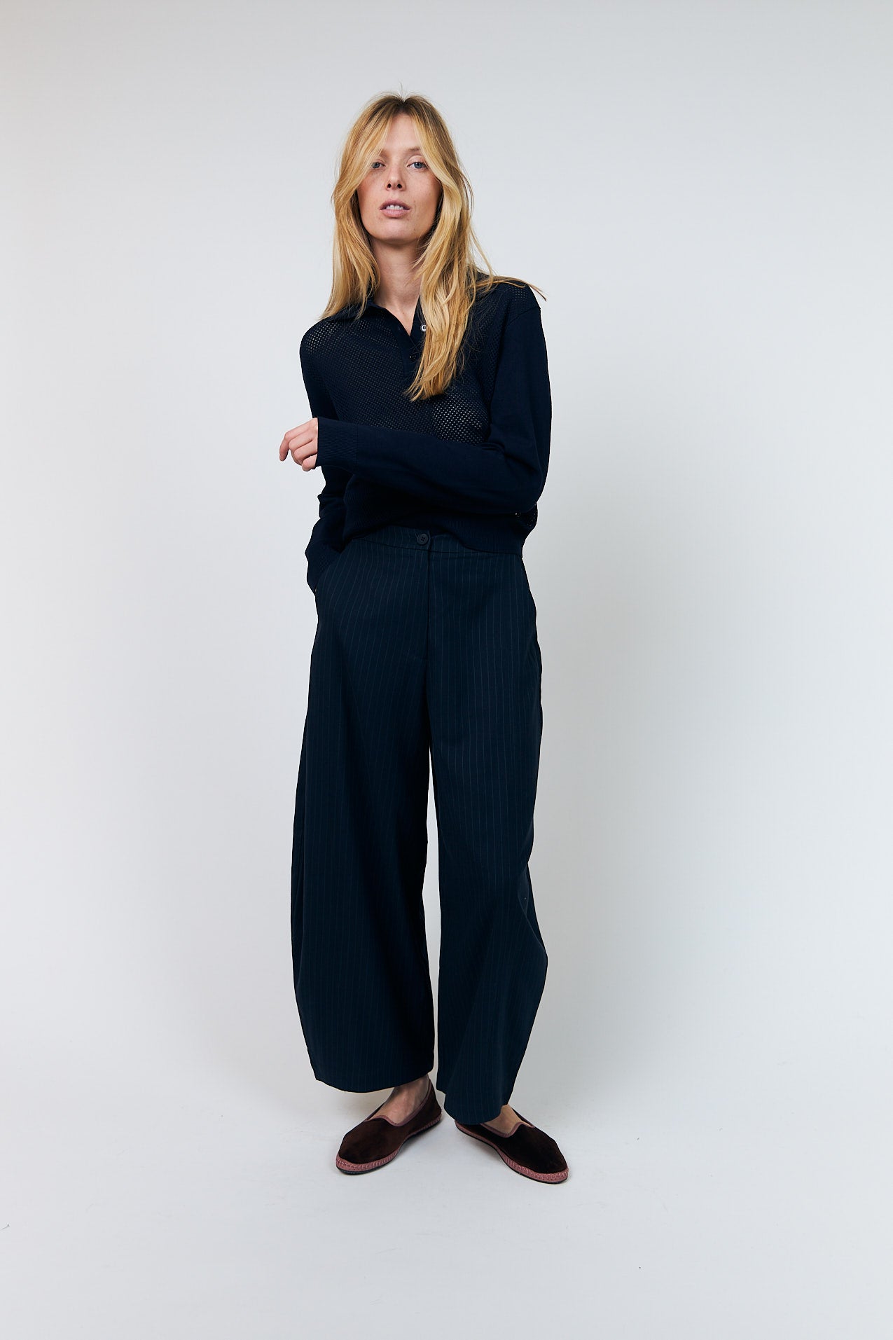 Lollys Laundry OpalLL Strik Polo Jumper Mørkeblå