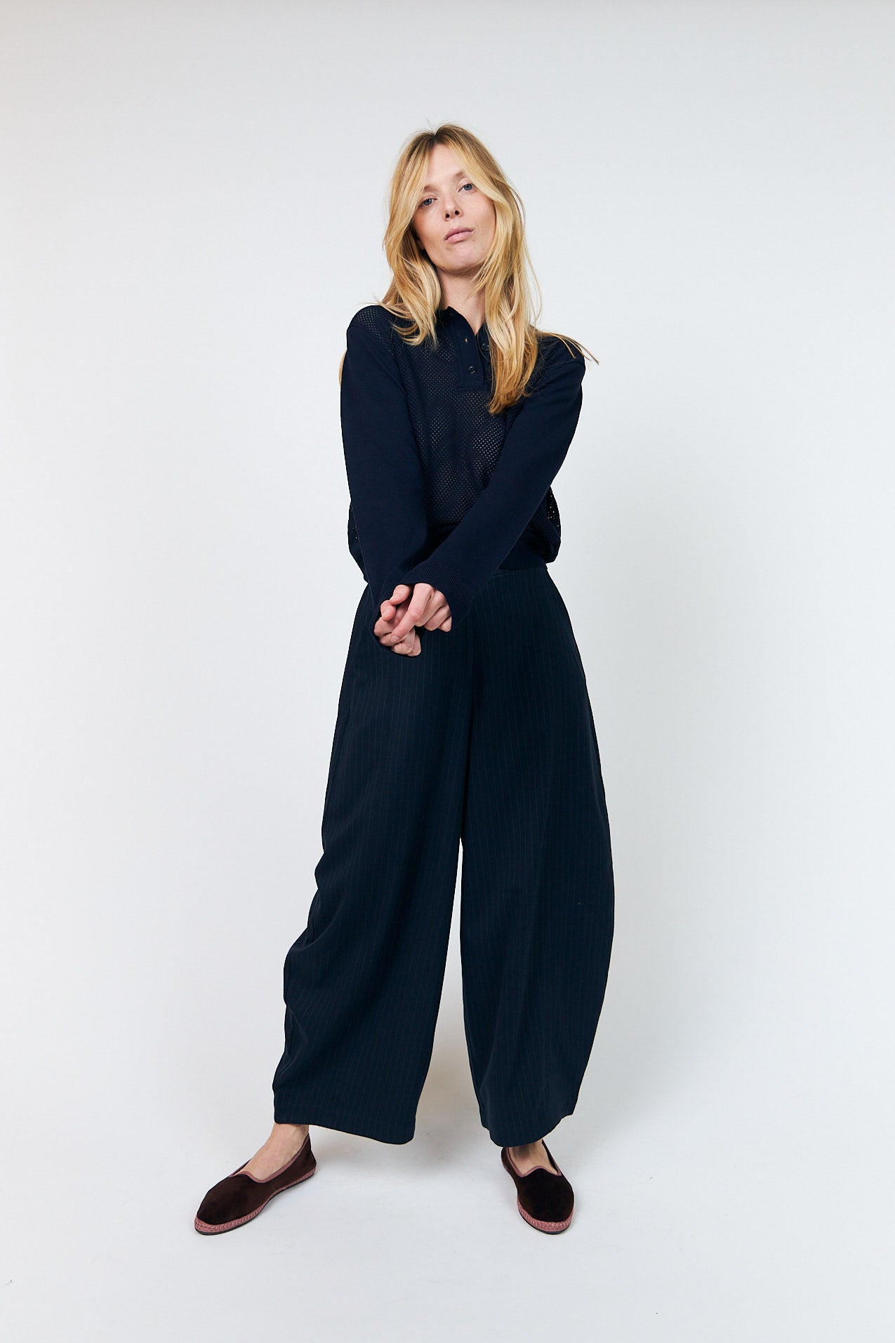 Lollys Laundry OpalLL Strik Polo Jumper Mørkeblå