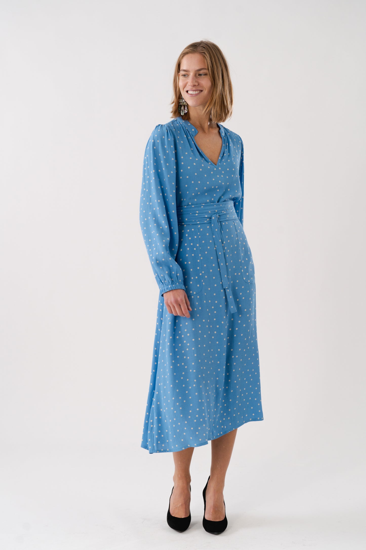 Lollys Laundry ParisLL Midi Dress LS Dress 76 Dot Print