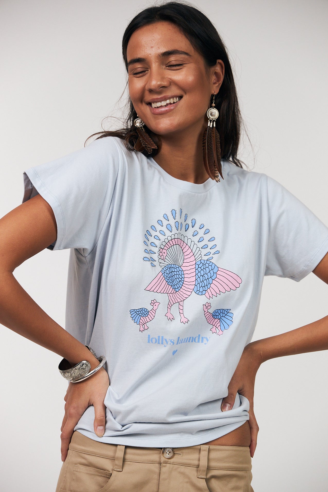 Lollys Laundry RomaLL T-shirt Påfugl T-shirt Lyseblå