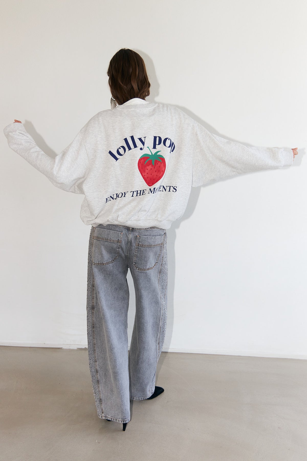 Lollys Laundry SydneyLL Jordbær Sweatshirt Sweatshirt Lysegrå Melange