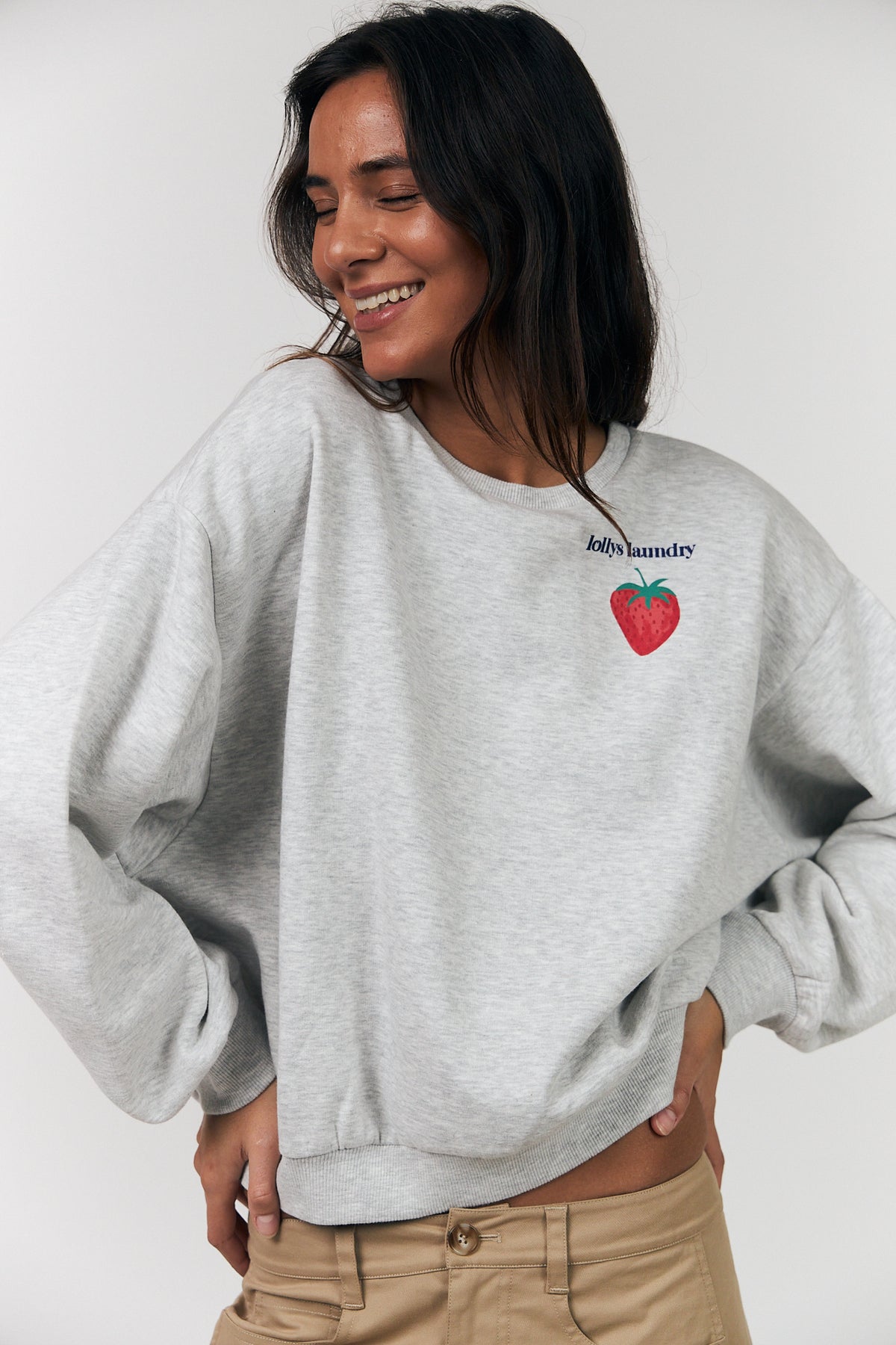 Lollys Laundry SydneyLL Jordbær Sweatshirt Sweatshirt Lysegrå Melange