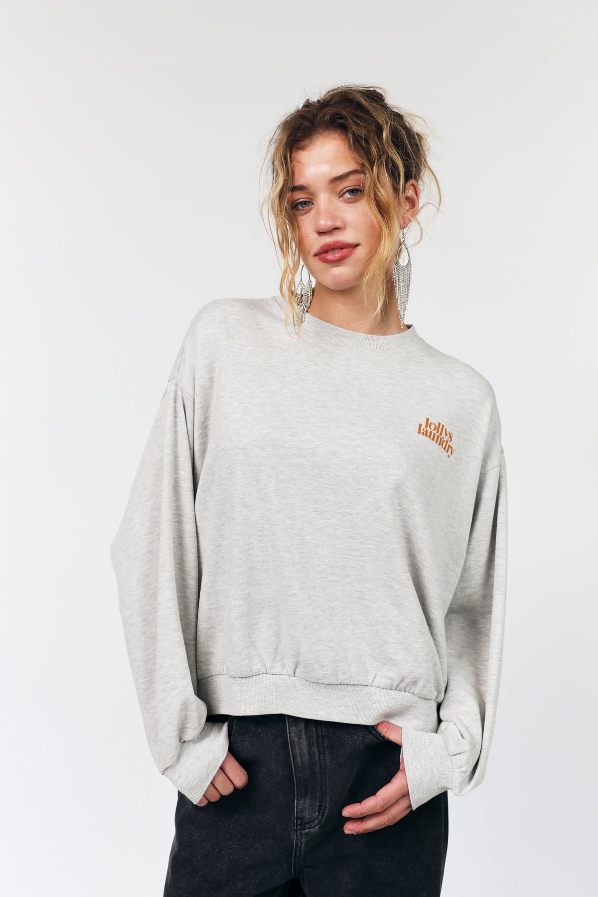 SydneyLL Sweatshirt Sommerfugle - Lysegrå Melange