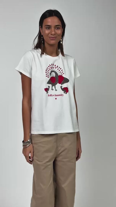 Lollys Laundry RomaLL T-shirt Påfugl T-shirt Hvid
