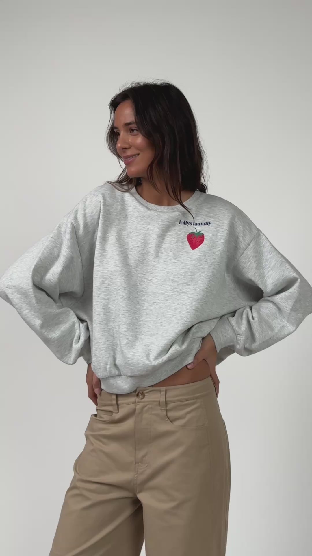 Lollys Laundry SydneyLL Jordbær Sweatshirt Sweatshirt Lysegrå Melange