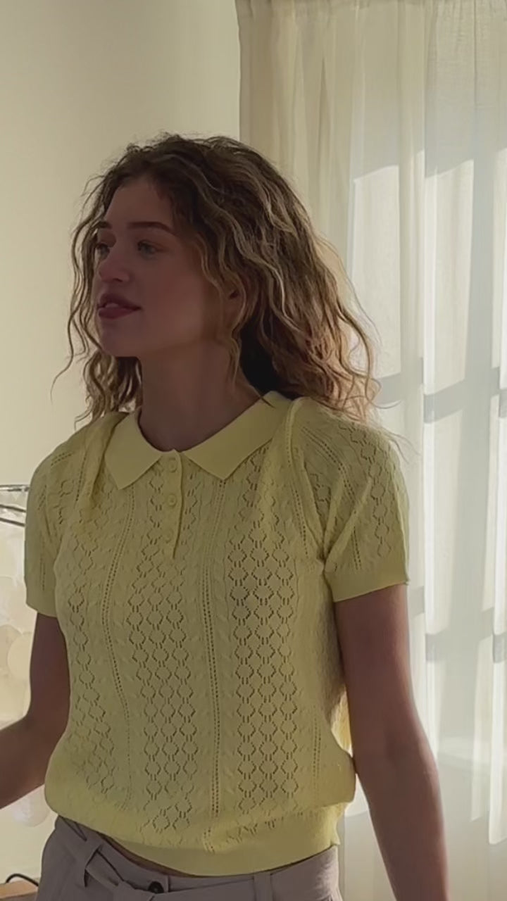 Lollys Laundry AlaiaLL Strik Polo T-shirt Neongul